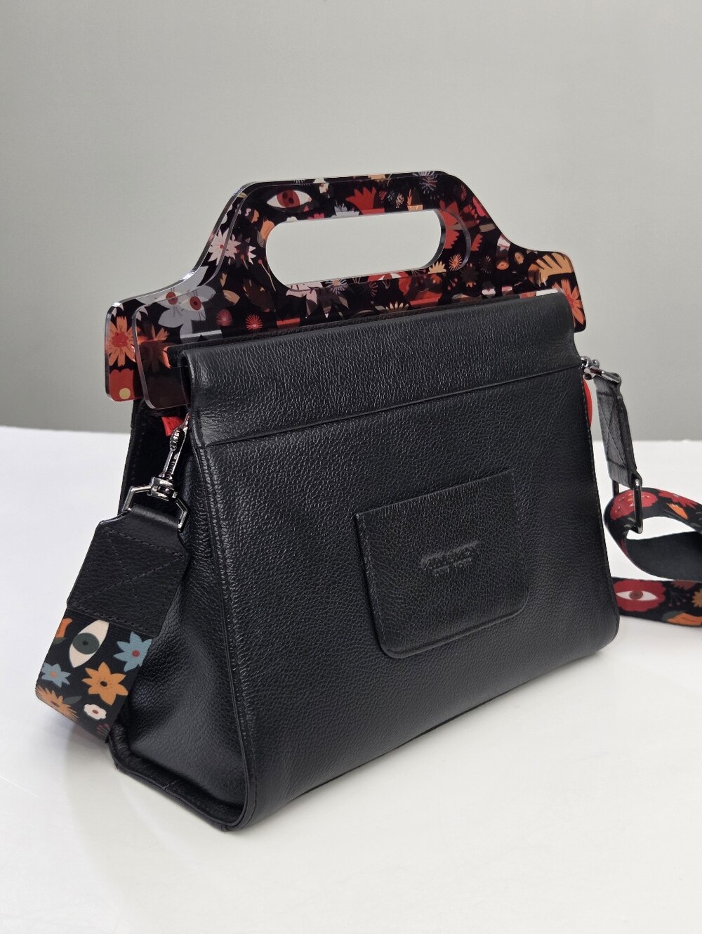 MIN & MON VALI LEATHER CROSSBODY BAG PLASTIC HANDLE - TIGER AND SNAKE PRINT - Picture 11 of 13